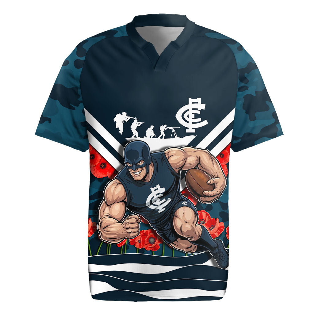 Personalised Carlton Blues ANZAC Rugby Jersey Military Remembrance Australian Football Mascot Camouflage