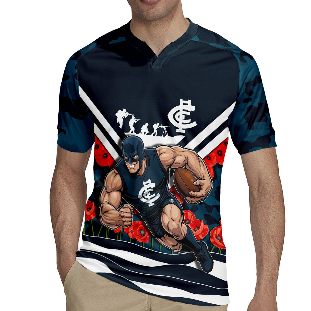 Personalised Carlton Blues ANZAC Rugby Jersey Military Remembrance Australian Football Mascot Camouflage