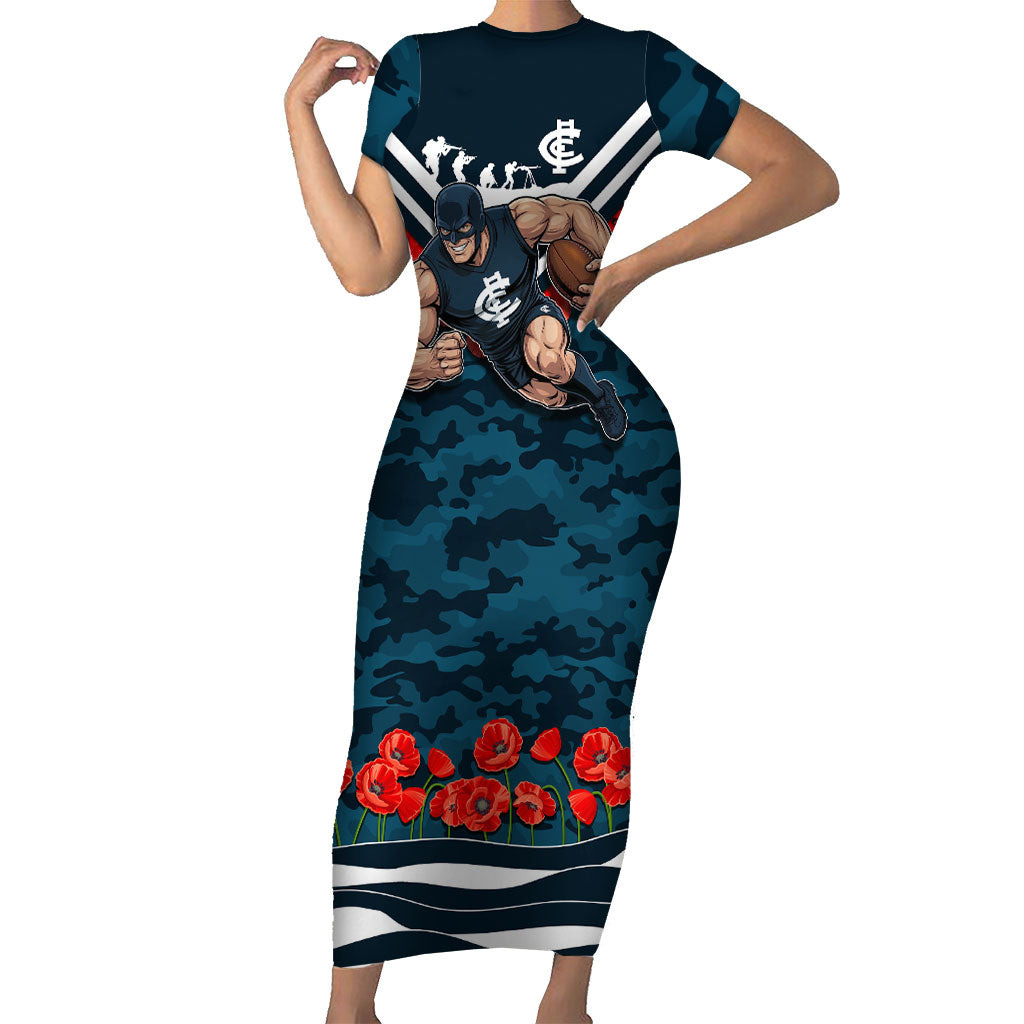 Personalised Carlton Blues ANZAC Short Sleeve Bodycon Dress Military Remembrance Australian Football Mascot Camouflage
