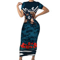 Personalised Carlton Blues ANZAC Short Sleeve Bodycon Dress Military Remembrance Australian Football Mascot Camouflage