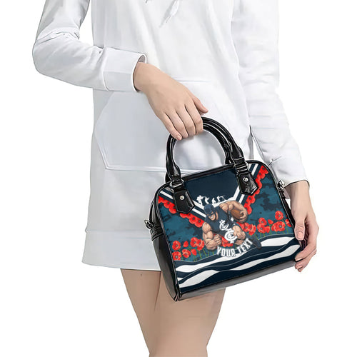 Personalised Carlton Blues ANZAC Shoulder Handbag Military Remembrance Australian Football Mascot Camouflage