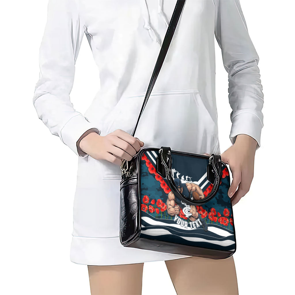 Personalised Carlton Blues ANZAC Shoulder Handbag Military Remembrance Australian Football Mascot Camouflage