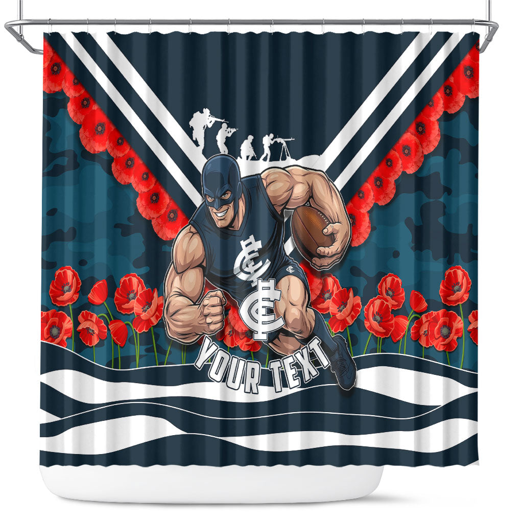 Personalised Carlton Blues ANZAC Shower Curtain Military Remembrance Australian Football Mascot Camouflage