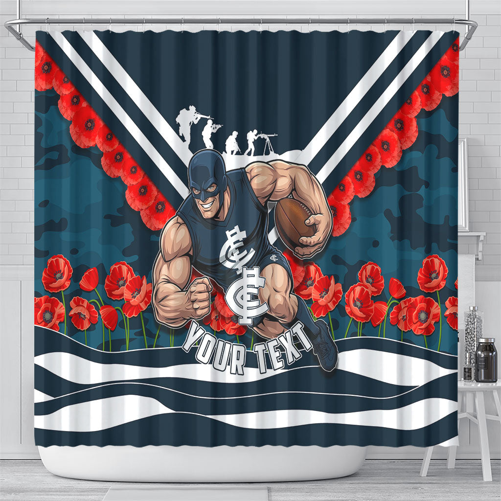 Personalised Carlton Blues ANZAC Shower Curtain Military Remembrance Australian Football Mascot Camouflage