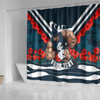 Personalised Carlton Blues ANZAC Shower Curtain Military Remembrance Australian Football Mascot Camouflage