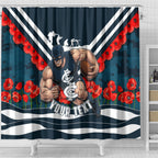 Personalised Carlton Blues ANZAC Shower Curtain Military Remembrance Australian Football Mascot Camouflage