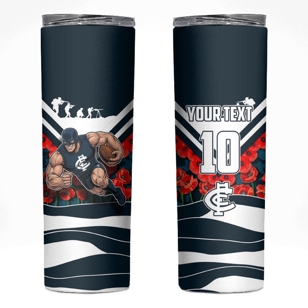 Personalised Carlton Blues ANZAC Skinny Tumbler Military Remembrance Australian Football Mascot Camouflage