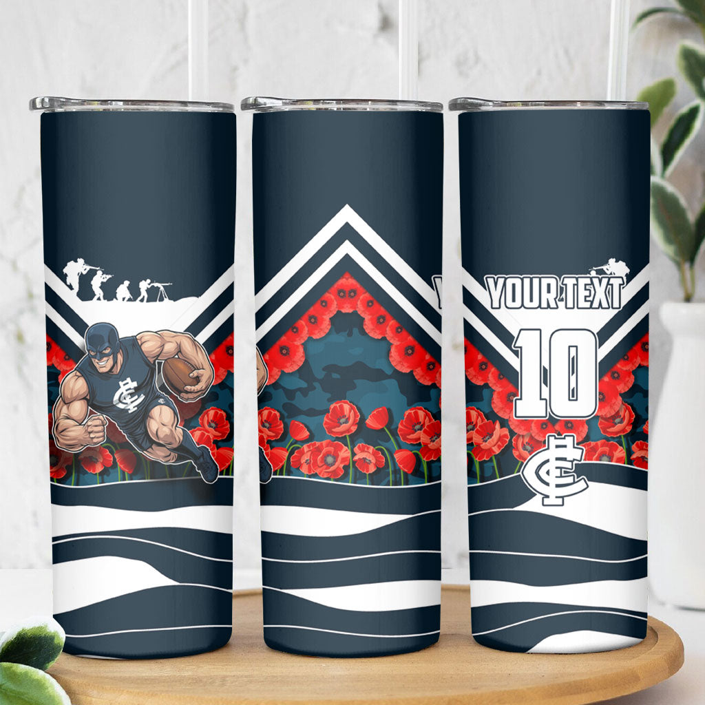 Personalised Carlton Blues ANZAC Skinny Tumbler Military Remembrance Australian Football Mascot Camouflage