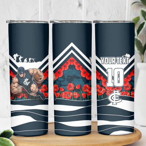 Personalised Carlton Blues ANZAC Skinny Tumbler Military Remembrance Australian Football Mascot Camouflage
