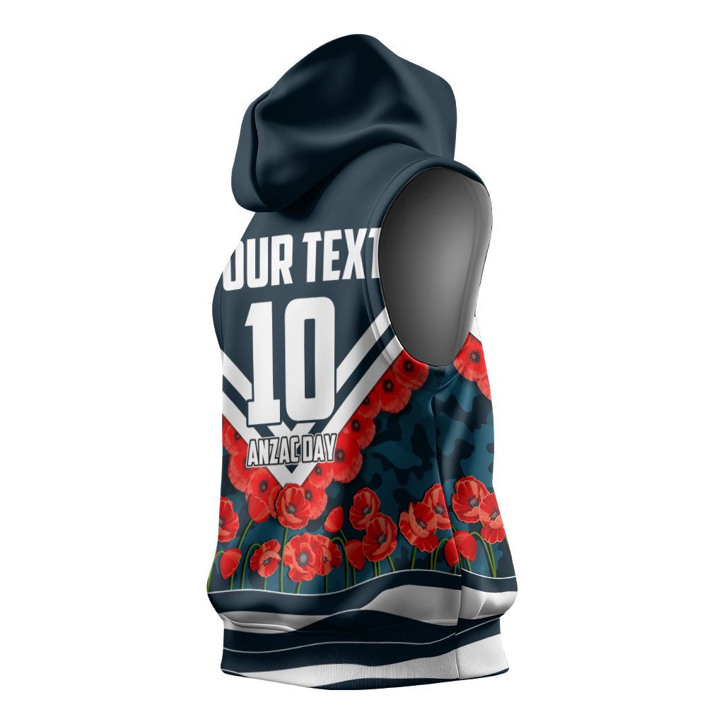 Personalised Carlton Blues ANZAC Sleeveless Hoodie Military Remembrance Australian Football Mascot Camouflage