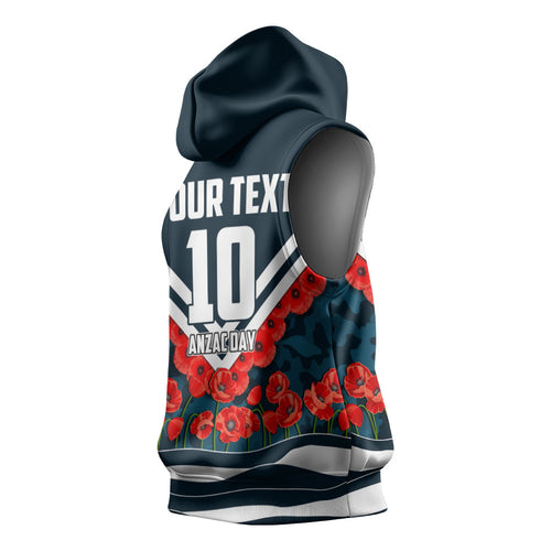 Personalised Carlton Blues ANZAC Sleeveless Hoodie Military Remembrance Australian Football Mascot Camouflage