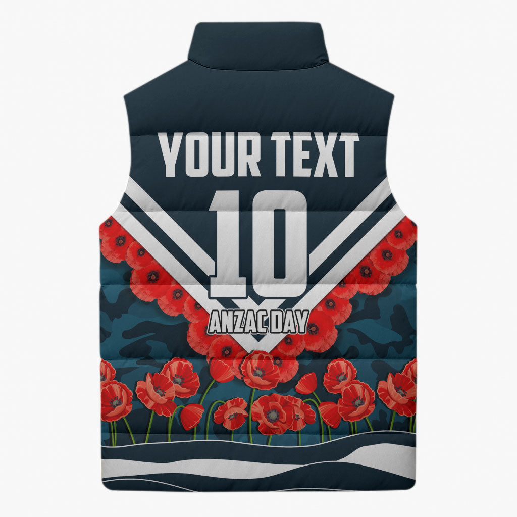Personalised Carlton Blues ANZAC Sleeveless Puffer Jacket Military Remembrance Australian Football Mascot Camouflage