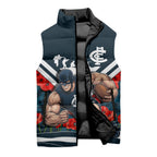 Personalised Carlton Blues ANZAC Sleeveless Puffer Jacket Military Remembrance Australian Football Mascot Camouflage