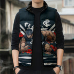 Personalised Carlton Blues ANZAC Sleeveless Puffer Jacket Military Remembrance Australian Football Mascot Camouflage
