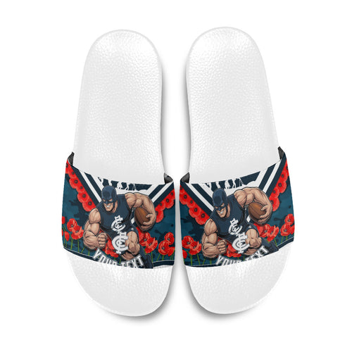 Personalised Carlton Blues ANZAC Slide Sandals Military Remembrance Australian Football Mascot Camouflage