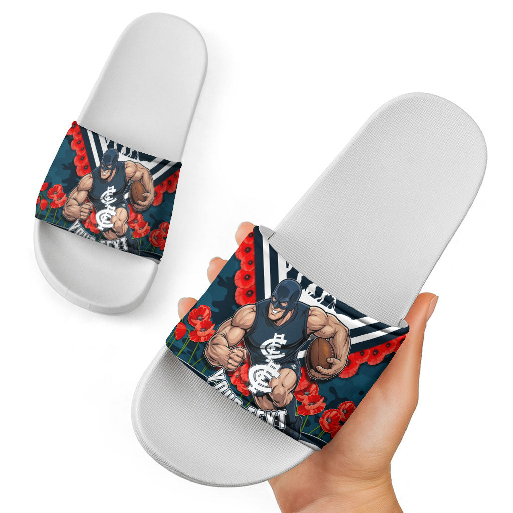Personalised Carlton Blues ANZAC Slide Sandals Military Remembrance Australian Football Mascot Camouflage