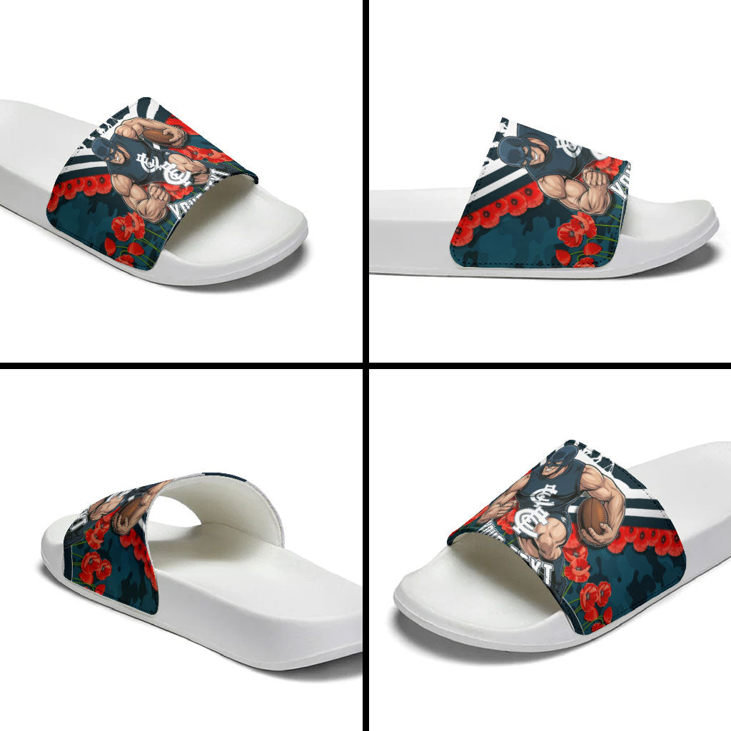 Personalised Carlton Blues ANZAC Slide Sandals Military Remembrance Australian Football Mascot Camouflage