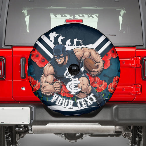 Personalised Carlton Blues ANZAC Spare Tire Cover Military Remembrance Australian Football Mascot Camouflage