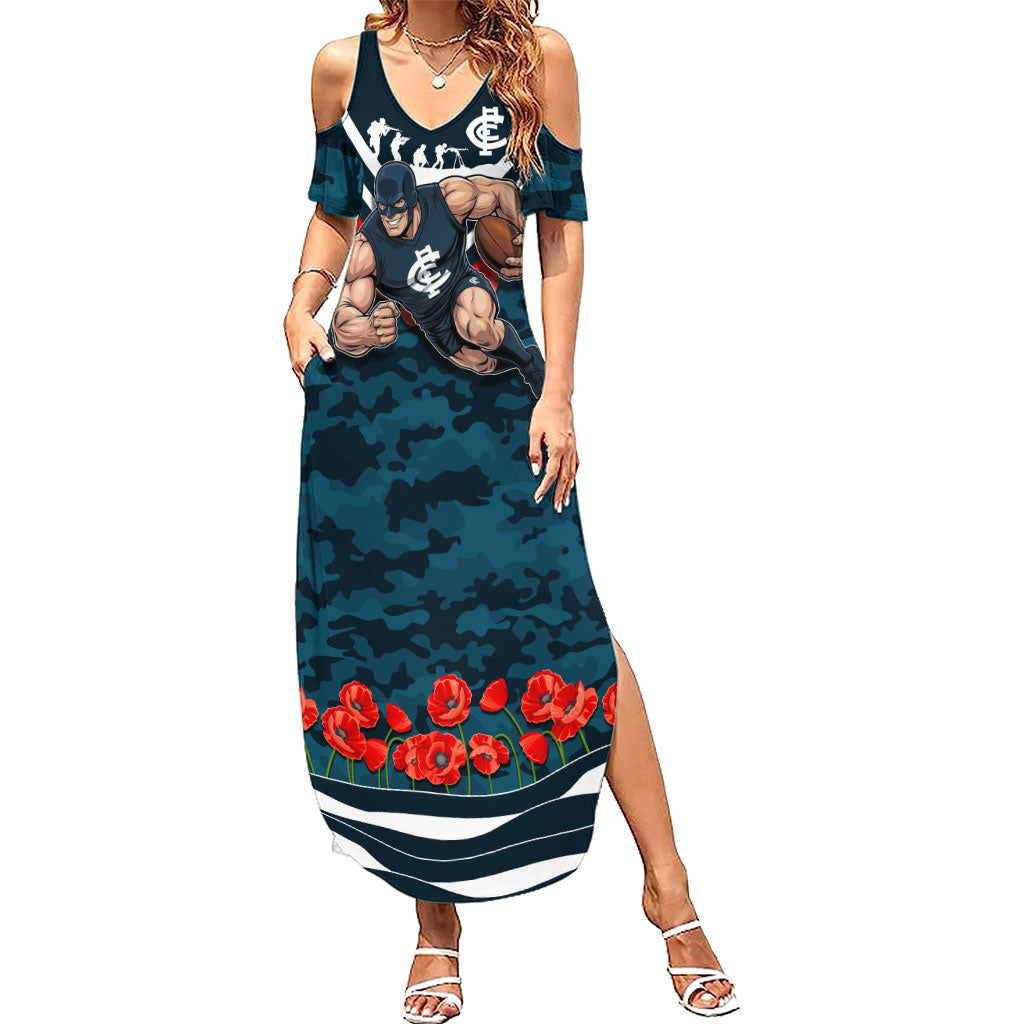 Personalised Carlton Blues ANZAC Summer Maxi Dress Military Remembrance Australian Football Mascot Camouflage