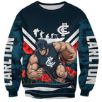 Personalised Carlton Blues ANZAC Sweatshirt Military Remembrance Australian Football Mascot Camouflage