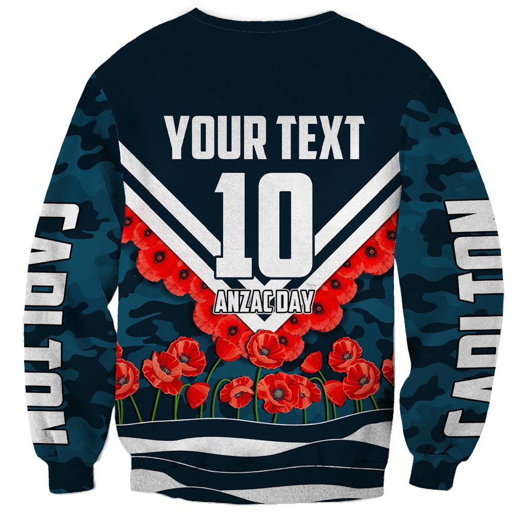 Personalised Carlton Blues ANZAC Sweatshirt Military Remembrance Australian Football Mascot Camouflage