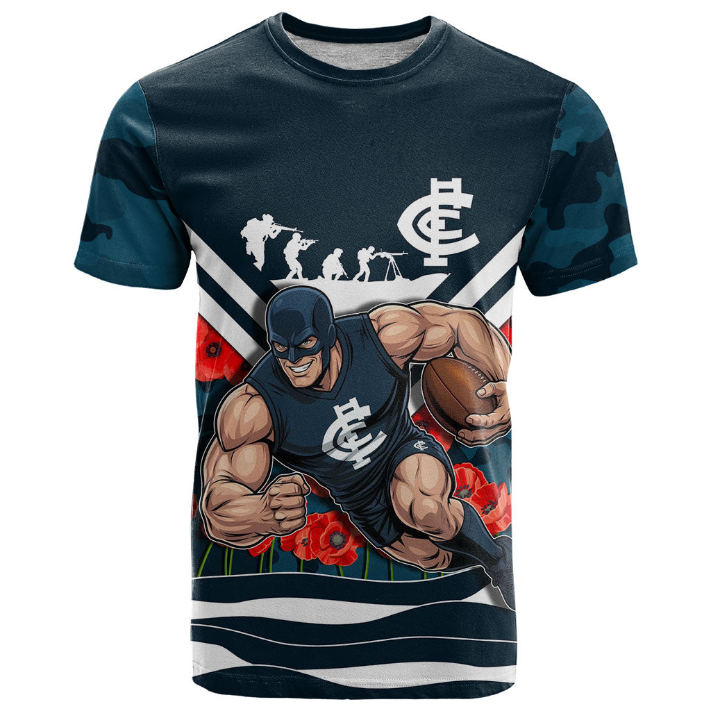 Personalised Carlton Blues ANZAC T Shirt Military Remembrance Australian Football Mascot Camouflage
