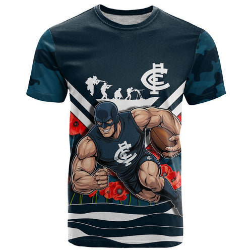Personalised Carlton Blues ANZAC T Shirt Military Remembrance Australian Football Mascot Camouflage