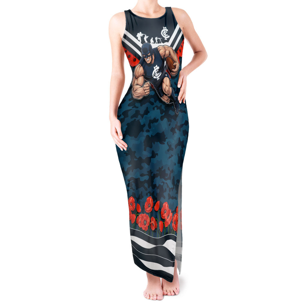 Personalised Carlton Blues ANZAC Tank Maxi Dress Military Remembrance Australian Football Mascot Camouflage