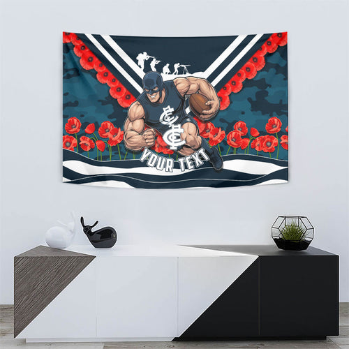 Personalised Carlton Blues ANZAC Tapestry Military Remembrance Australian Football Mascot Camouflage