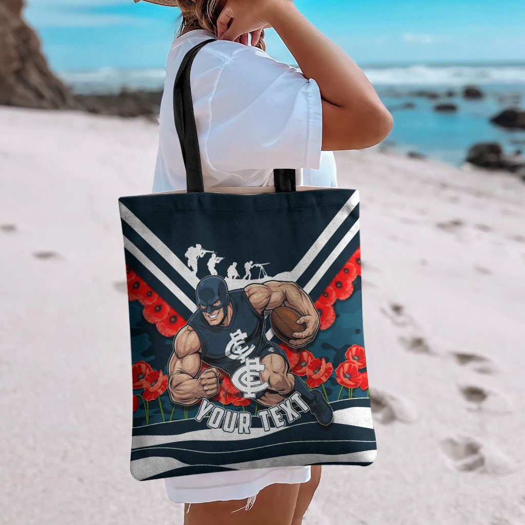 Personalised Carlton Blues ANZAC Tote Bag Military Remembrance Australian Football Mascot Camouflage