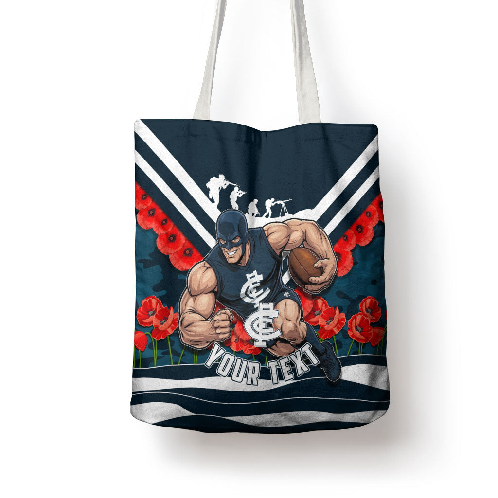 Personalised Carlton Blues ANZAC Tote Bag Military Remembrance Australian Football Mascot Camouflage