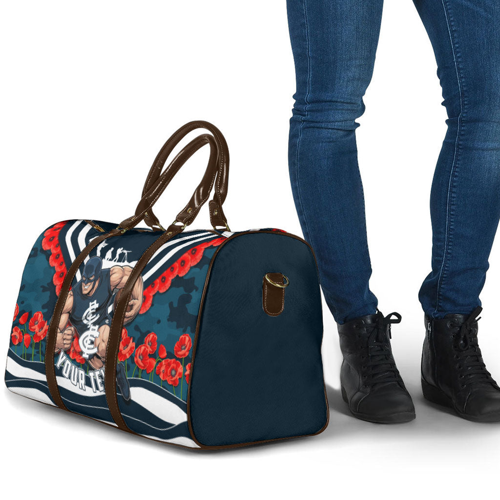 Personalised Carlton Blues ANZAC Travel Bag Military Remembrance Australian Football Mascot Camouflage