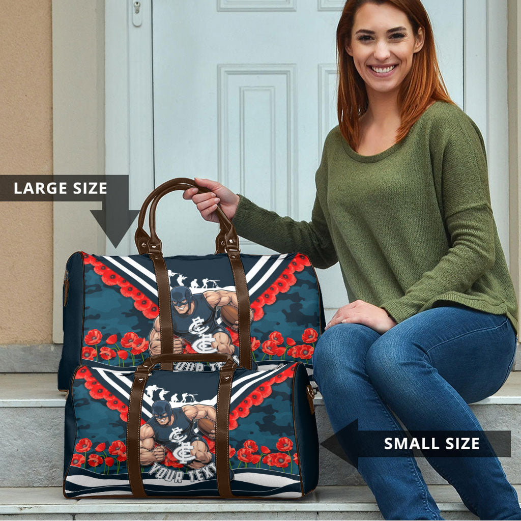 Personalised Carlton Blues ANZAC Travel Bag Military Remembrance Australian Football Mascot Camouflage