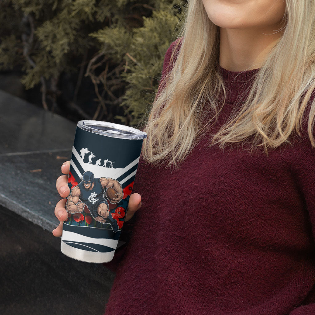Personalised Carlton Blues ANZAC Tumbler Cup Military Remembrance Australian Football Mascot Camouflage