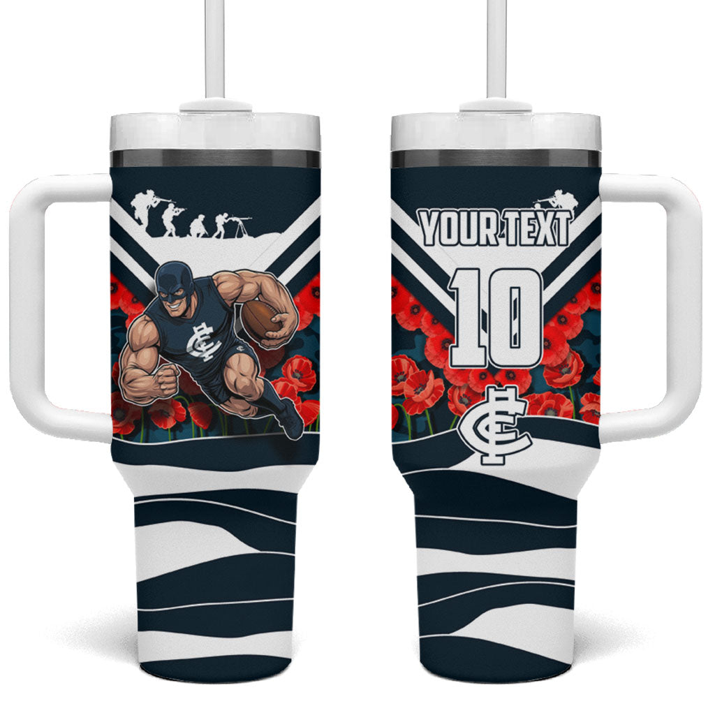 Personalised Carlton Blues ANZAC Tumbler With Handle Military Remembrance Australian Football Mascot Camouflage