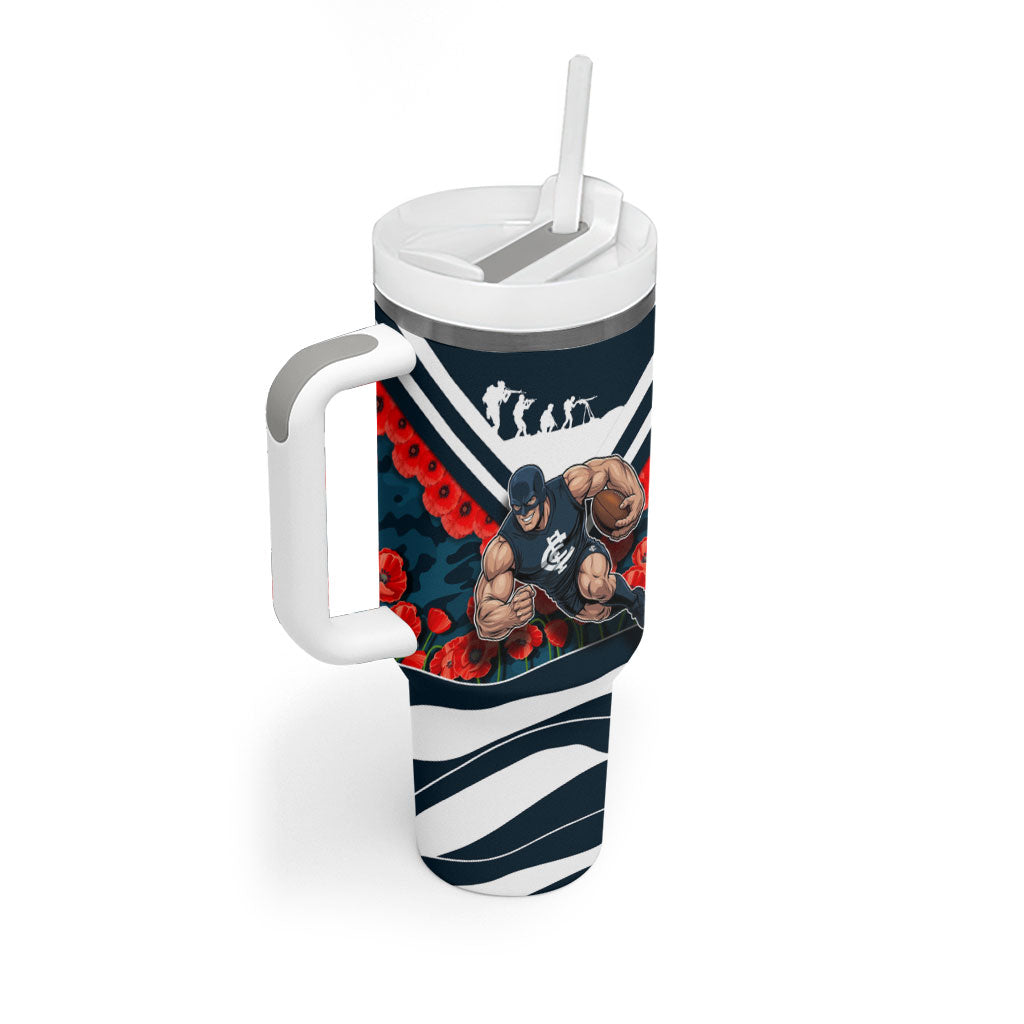 Personalised Carlton Blues ANZAC Tumbler With Handle Military Remembrance Australian Football Mascot Camouflage