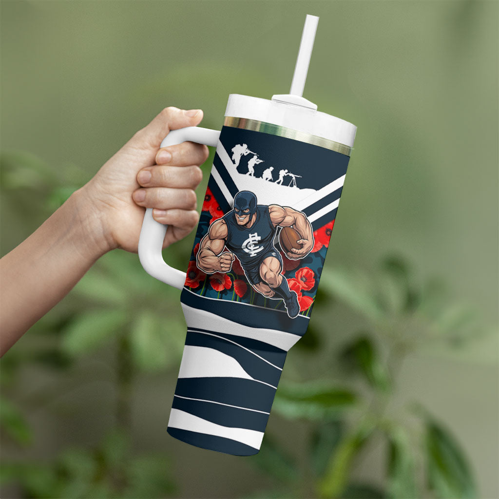 Personalised Carlton Blues ANZAC Tumbler With Handle Military Remembrance Australian Football Mascot Camouflage