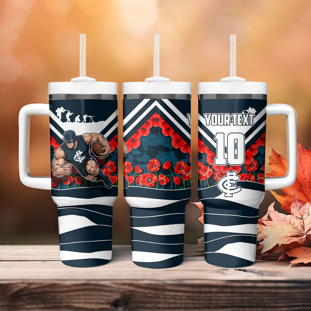 Personalised Carlton Blues ANZAC Tumbler With Handle Military Remembrance Australian Football Mascot Camouflage