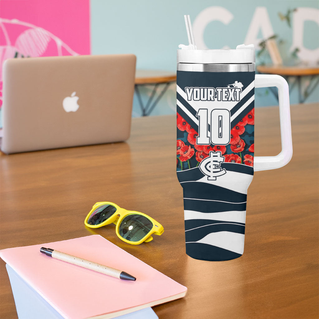 Personalised Carlton Blues ANZAC Tumbler With Handle Military Remembrance Australian Football Mascot Camouflage