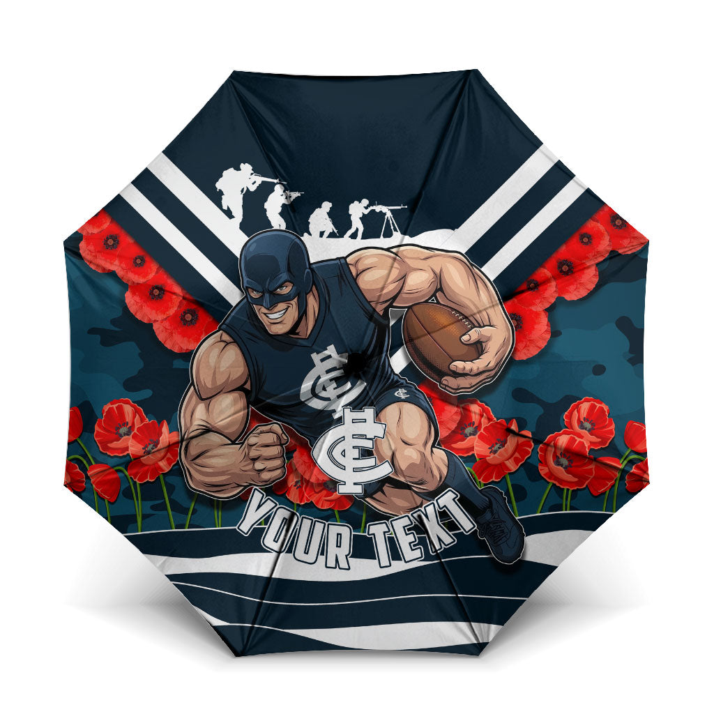 Personalised Carlton Blues ANZAC Umbrella Military Remembrance Australian Football Mascot Camouflage