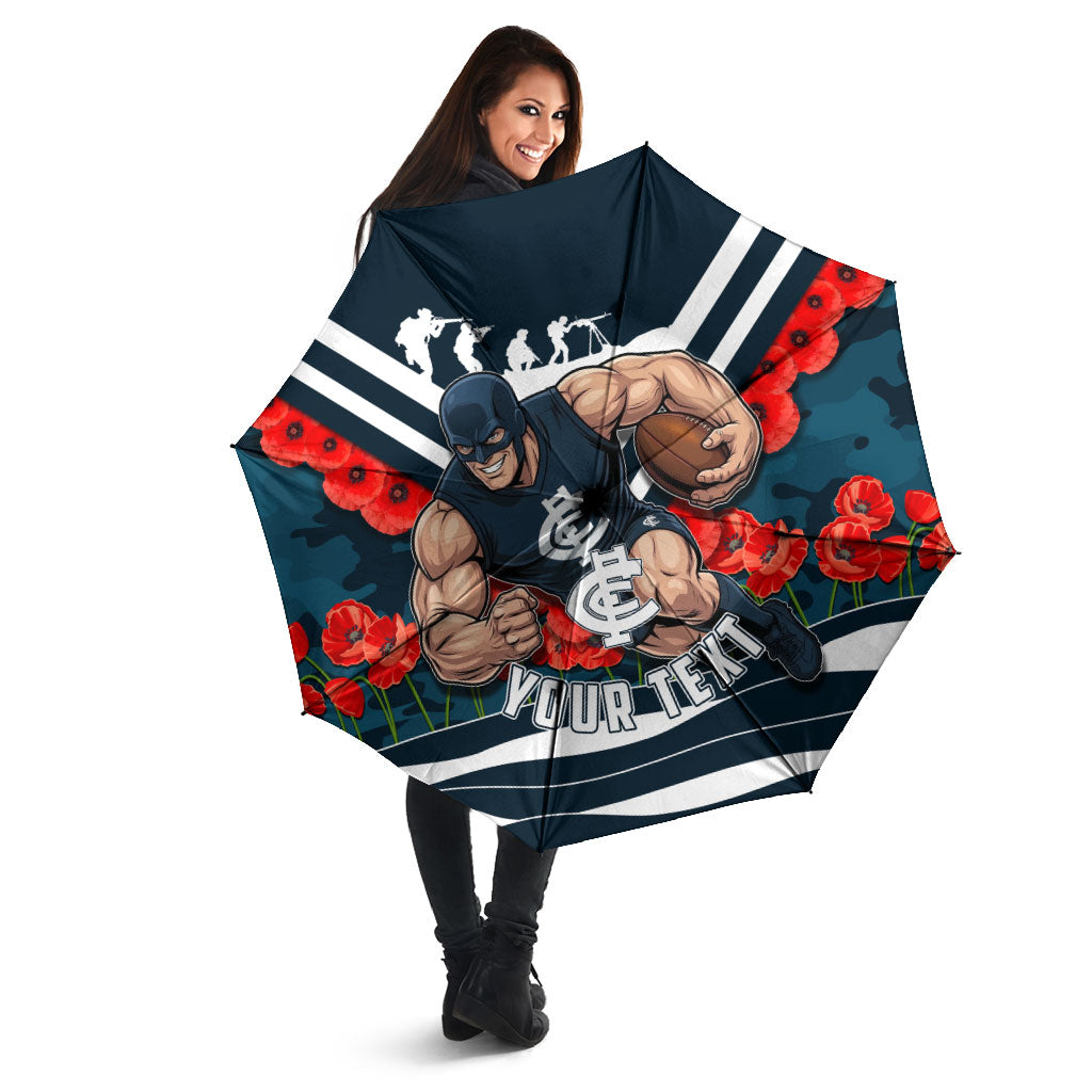 Personalised Carlton Blues ANZAC Umbrella Military Remembrance Australian Football Mascot Camouflage