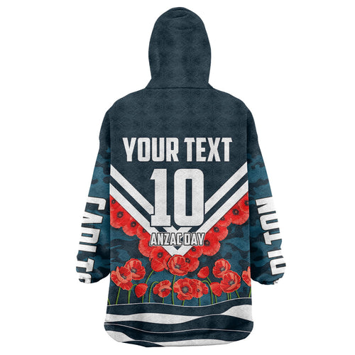 Personalised Carlton Blues ANZAC Wearable Blanket Hoodie Military Remembrance Australian Football Mascot Camouflage