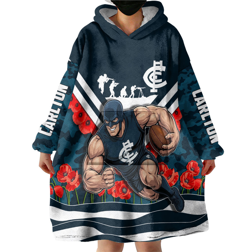 Personalised Carlton Blues ANZAC Wearable Blanket Hoodie Military Remembrance Australian Football Mascot Camouflage