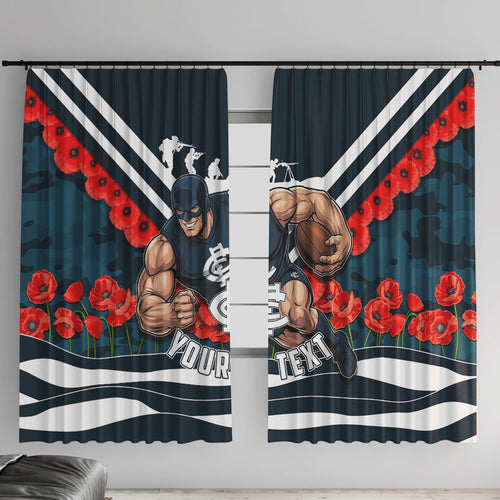 Personalised Carlton Blues ANZAC Window Curtain Military Remembrance Australian Football Mascot Camouflage