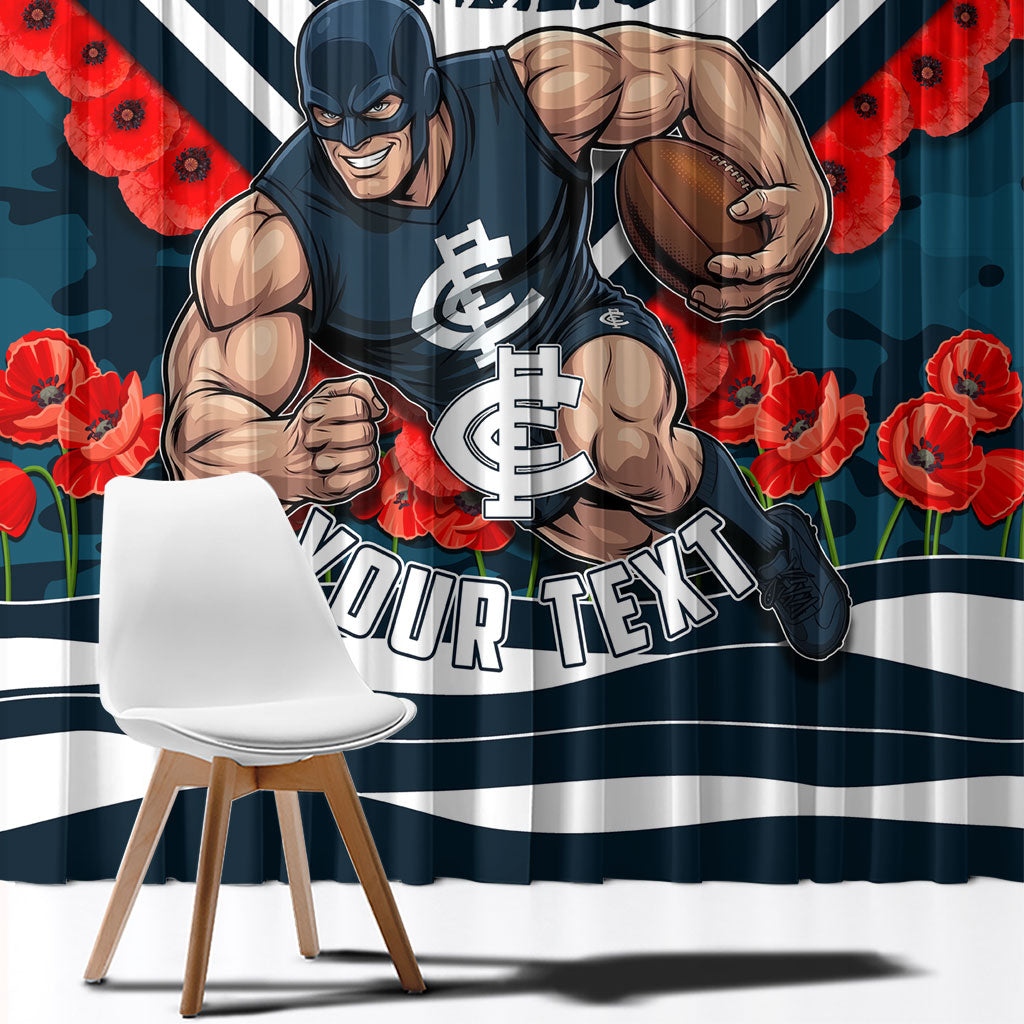 Personalised Carlton Blues ANZAC Window Curtain Military Remembrance Australian Football Mascot Camouflage