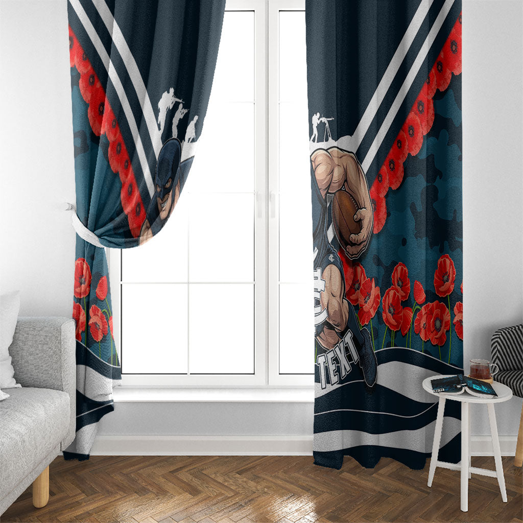 Personalised Carlton Blues ANZAC Window Curtain Military Remembrance Australian Football Mascot Camouflage