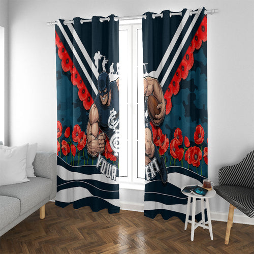 Personalised Carlton Blues ANZAC Window Curtain Military Remembrance Australian Football Mascot Camouflage