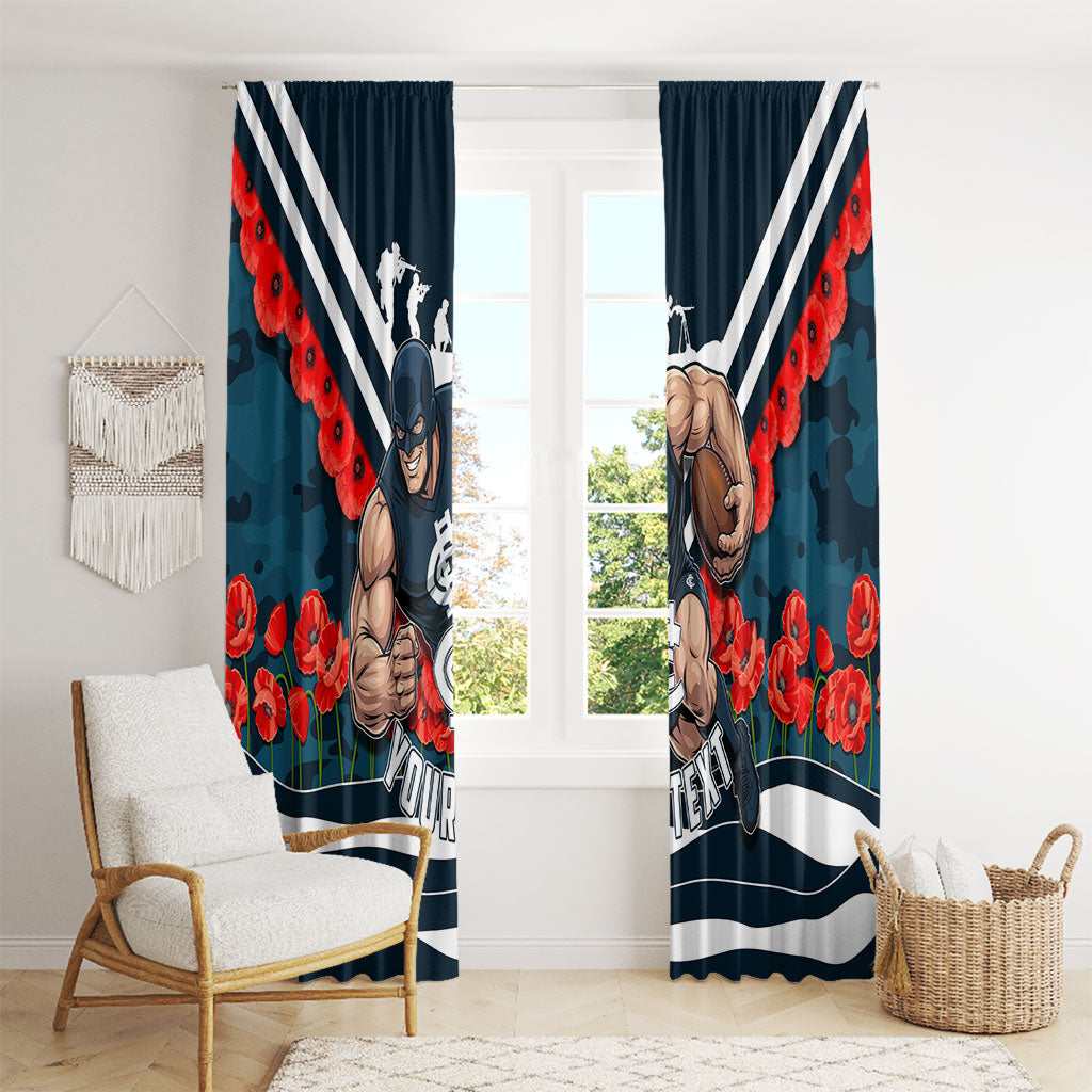 Personalised Carlton Blues ANZAC Window Curtain Military Remembrance Australian Football Mascot Camouflage