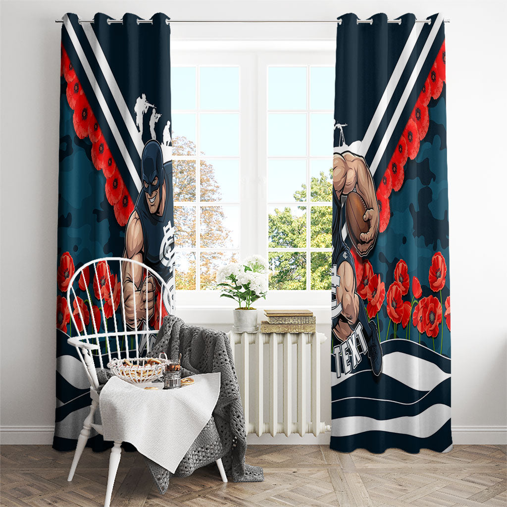 Personalised Carlton Blues ANZAC Window Curtain Military Remembrance Australian Football Mascot Camouflage