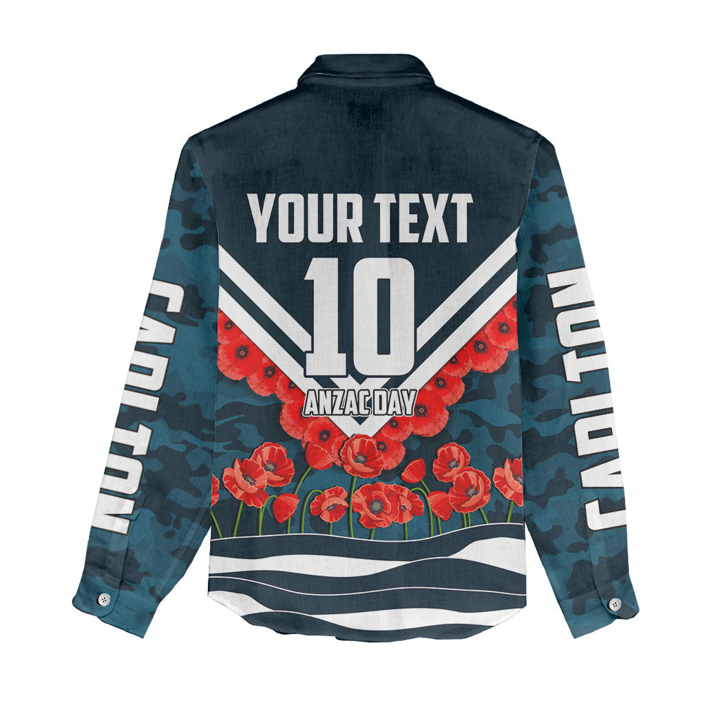 Personalised Carlton Blues ANZAC Women Casual Shirt Military Remembrance Australian Football Mascot Camouflage